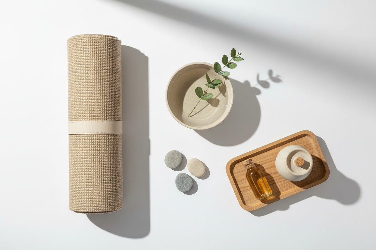 minimalist wellness routine setup

calm morning light yoga room

neutral tones wellness flatlay

natural light yoga minimal

soft sunlight wellness aesthetic

clean modern wellness interior1621243260e1af0c20-1