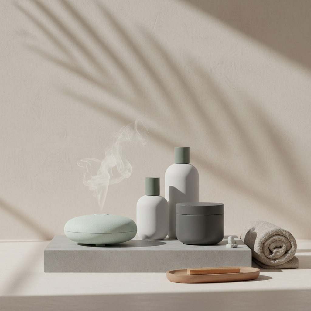 premium wellness banner,
minimalist lifestyle style,
clean modern DTC brand look,
soft neutral colors,
black, grey, muted beige,
subtle mint or sage accent,
calm and elegant mood,
premium soft lighting,
Apple-style aesthetic,
no text on image,
no discount labels,
no bright colors,
no clutter,
high quality,
1:1 aspect ratio,
1000x1000
no apple logos